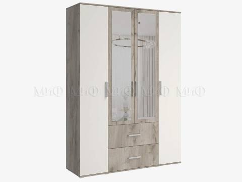 Шкаф 4-х створчатый 1600 с зеркалом Фиеста NEW Кашемир, Крафт серый